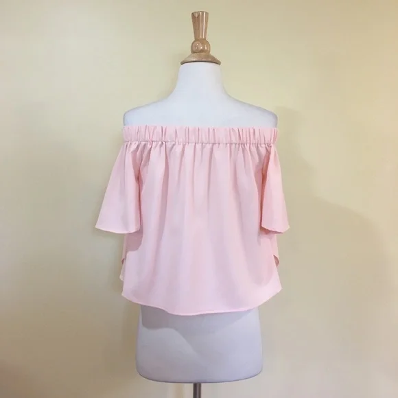 Blush Romantic Ruffled Overlay Split Sleeve Off Shoulder Blouse - Picture 7 of 7